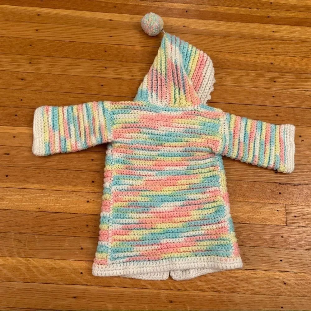 Vintage Crochet  Rainbow Pastel Stripe Easter Chick in Egg Hooded Cardigan